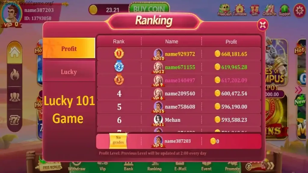 Lucky 101 Game Ranking Rewards